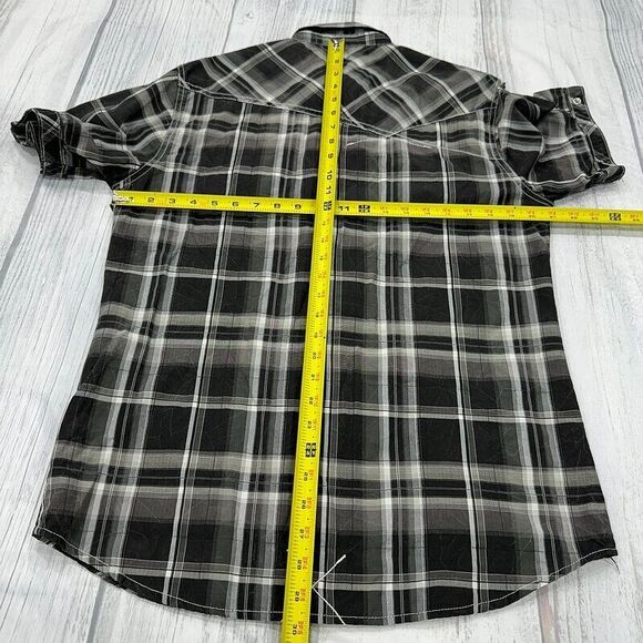 BKE Pearl Snap Shirt M Athletic Fit Plaid Short Sleeve Western Mens Gray - Picture 4 of 7